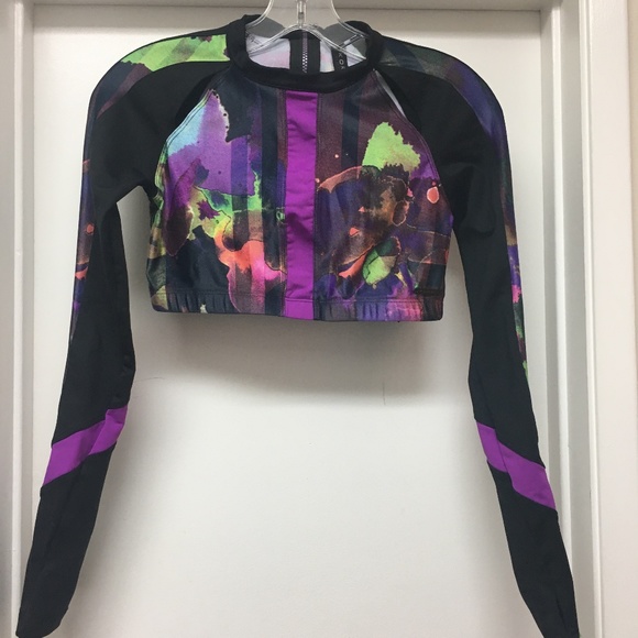 NEW Koral Immersion Long Sleeve Crop Top w Cut Outs Thumb Holes - Picture 5 of 14